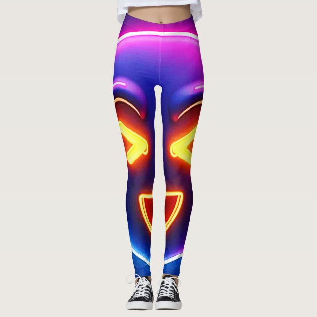 Neon Laughing Emoji Joy Leggings (Framsida)