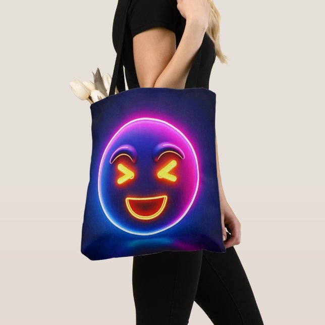 Neon Laughing Emoji Joy Tygkasse (Närbild)