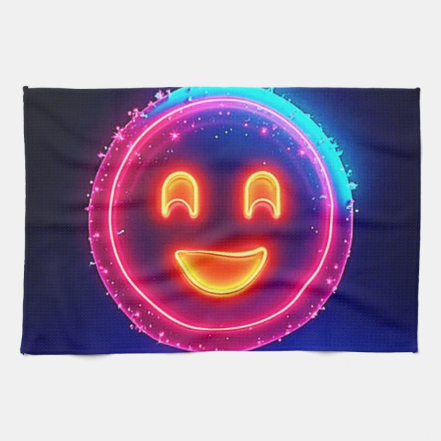 Neon Leende: Ljus Glad Glöd Design Kökshandduk (Horisontell)