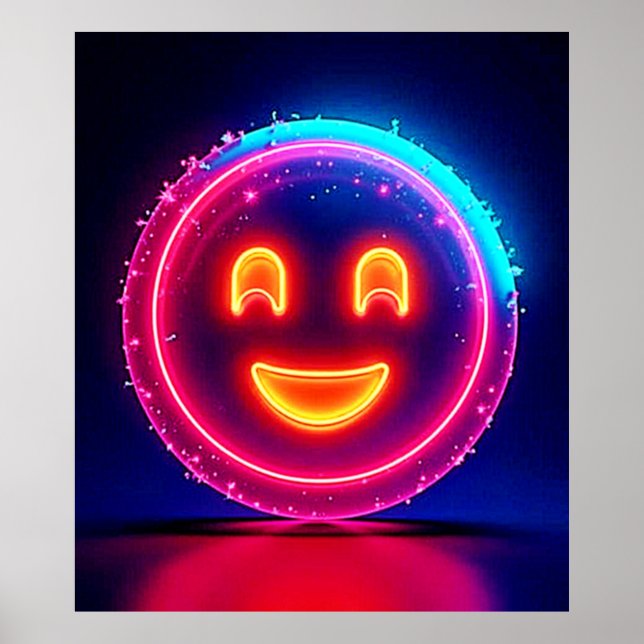 Neon Leende: Ljusande Glad Glöd Design Poster (Framsidan)