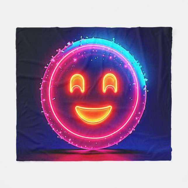 Neon Leende: Ljusdesign med Glad Glöd Fleecefilt (Framsidan (Horisontell))