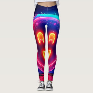 Neon Leende: Ljusdesign med Glad Strålning Leggings