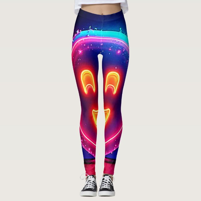 Neon Leende: Ljusdesign med Glad Strålning Leggings (Framsida)