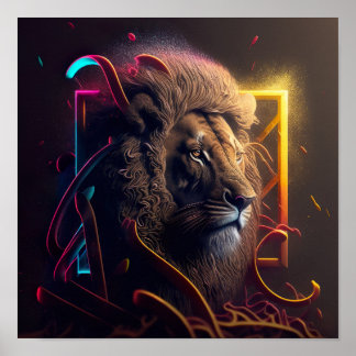 Neon Lejon - Motivational Graffiti Stil Realism Ca Poster