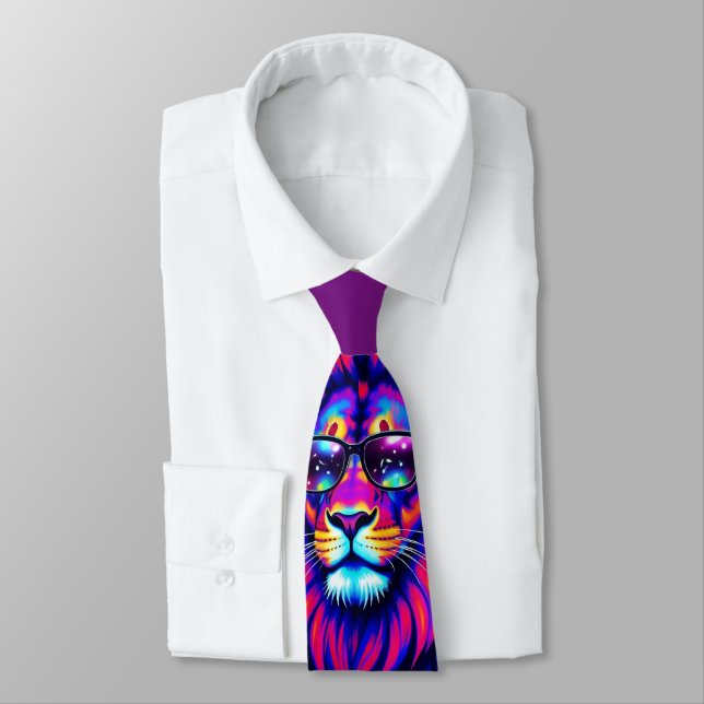 Neon Lejon Party Animal – Färgrik Retro Grafik Slips (Bunden)