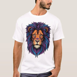 Neon Lejonhuvud Lila Blå Man Fierce T-Shirt
