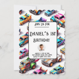 Neon Leksak biltema 1:a födelsedagsinbjudan Inbjudningar