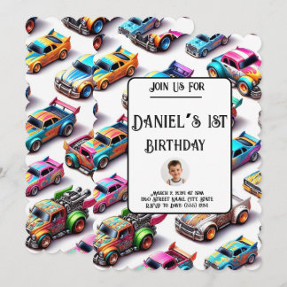 Neon Leksak biltema 1:a födelsedagsinbjudan Inbjudningar