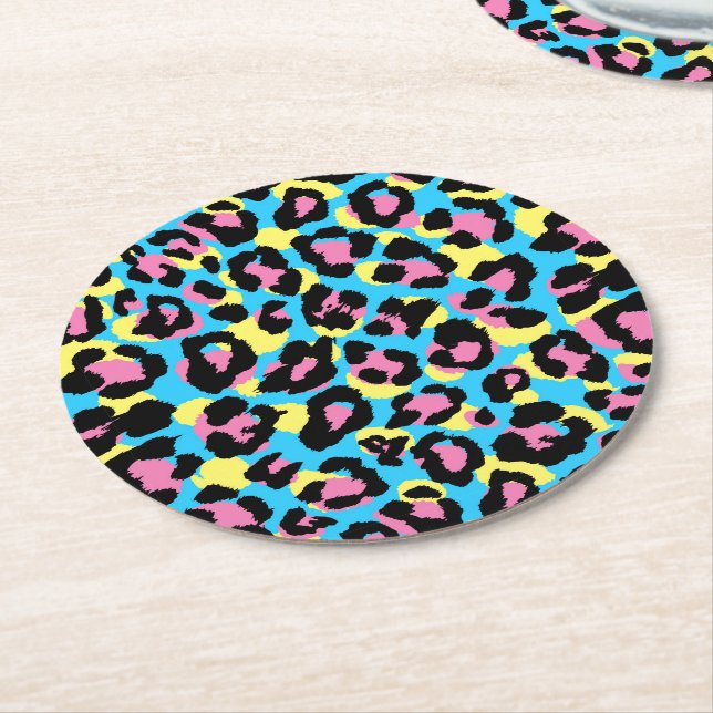 Neon Leopard Spots Mönster Underlägg Papper Rund (Vinklad)