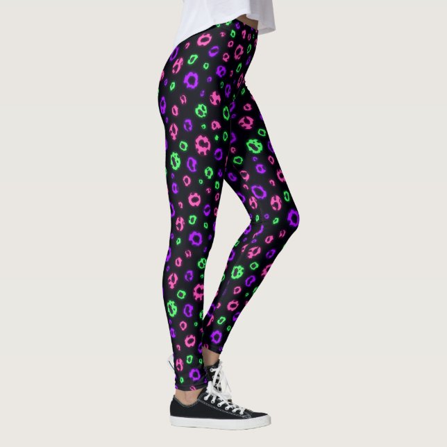 Neon Leopardskrivning Djärv Trendmönster Leggings (Höger)