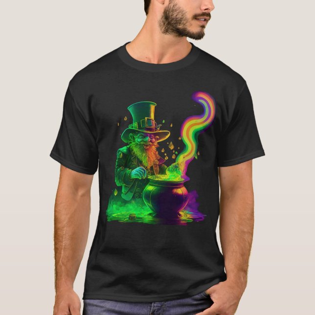 Neon Leprechaun Rainbow T Shirt (Framsida)