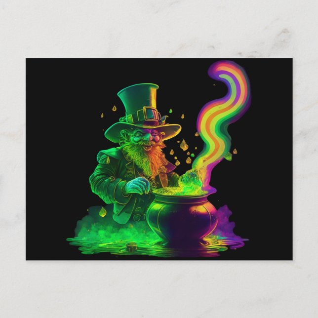 Neon Leprechaun Rainbow Vykort (Framsida)