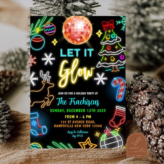 Neon Let It Glow Jul Holiday Party Inbjudningar (Skapare uppladdad)