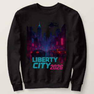 Neon Liberty 2026 Cyberpunk Stad Futuristisk Str Lång Ärmad Tröja