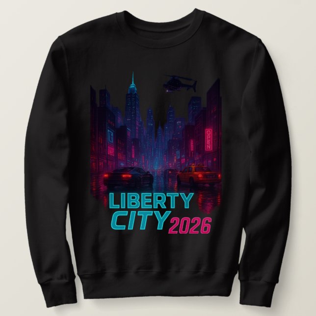 Neon Liberty 2026 Cyberpunk Stad | Futuristisk Str Lång Ärmad Tröja (Design framsida)