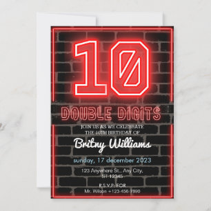 Neon Light 10:e födelsedagsinbjudan Inbjudningar