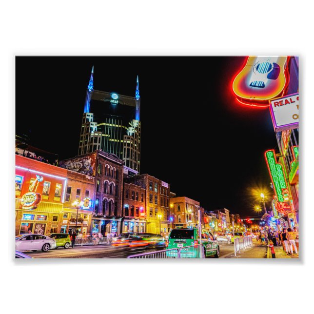Neon Light Broadway in Nashville Tennessee - Skriv Fototryck (Framsidan)