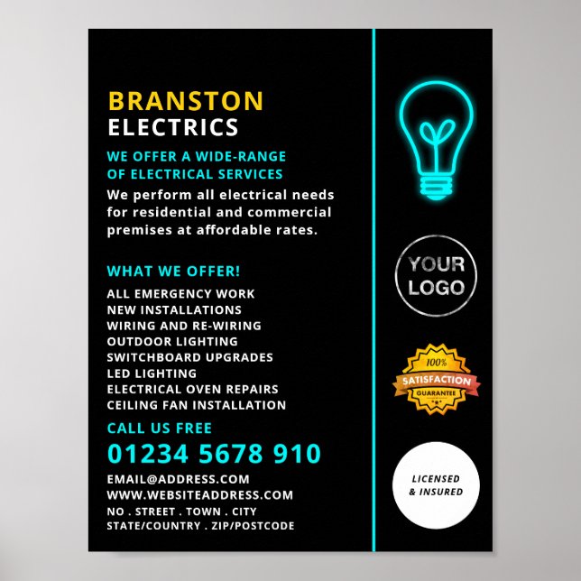 Neon Light, Electrician Advertising Poster (Framsidan)