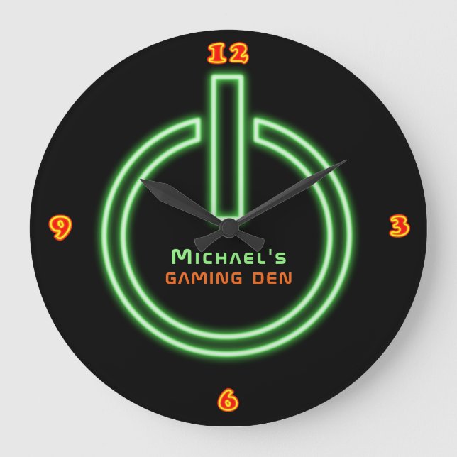 Neon Light GAMING DEN Personlig Power Sign Stor Klocka (Framsida)