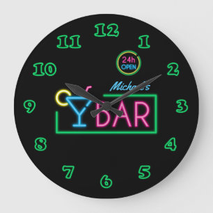 Neon Light Private Home Pub Clock Stor Klocka