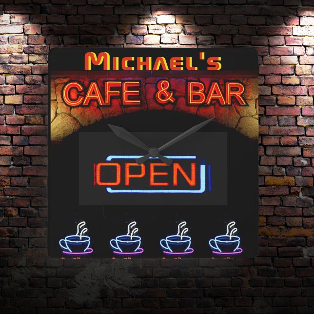 Neon Light PUB CAFE OPen Kaffe koppar Personlig Fyrkantig Klocka (Skapare uppladdad)