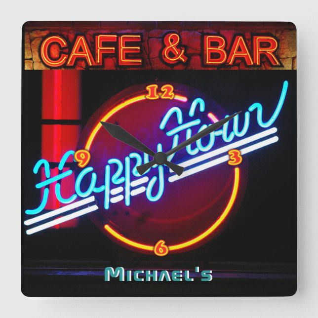 Neon Light PUB CAFE Personlig SIGN ManCave Fyrkantig Klocka (Framsida)