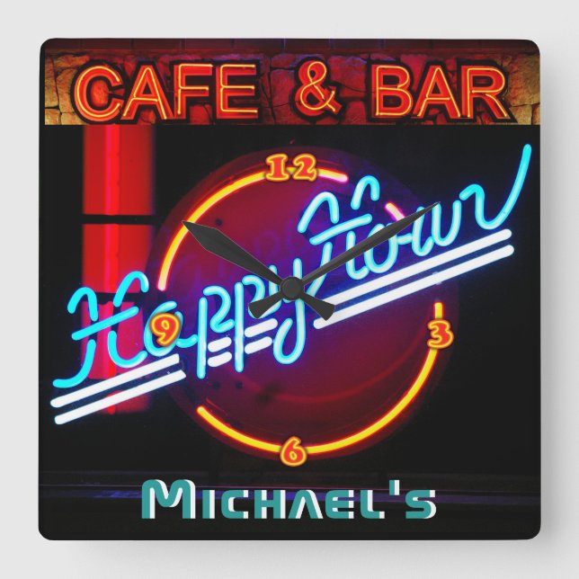 Neon Light PUB CAFE Personlig SIGN ManCave Fyrkantig Klocka (Framsida)