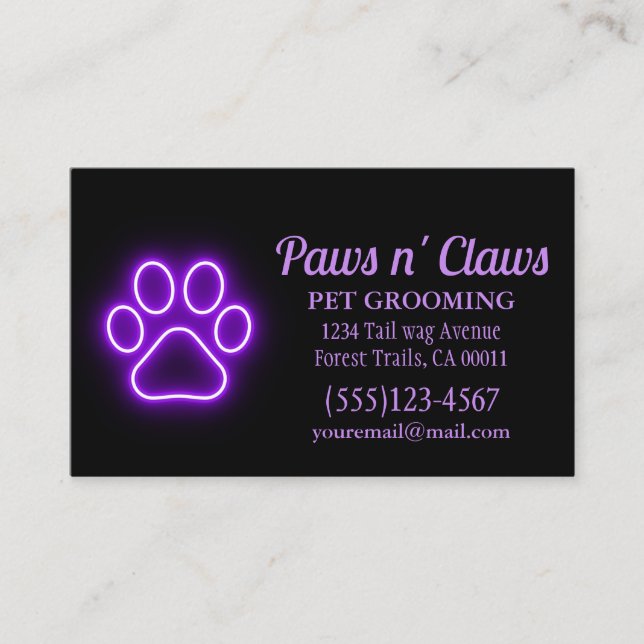 Neon Light Tass Pet Grooming Visitkort (Framsida)