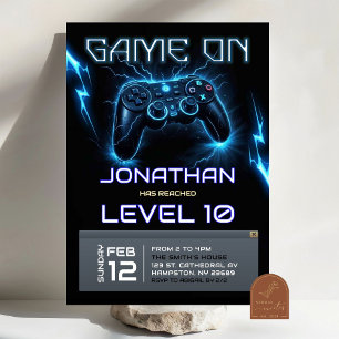Neon Lighting Video Game Level Up Birthday Inbjudningar