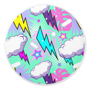 Neon Lightning Bults & Stars Mönster Knopp