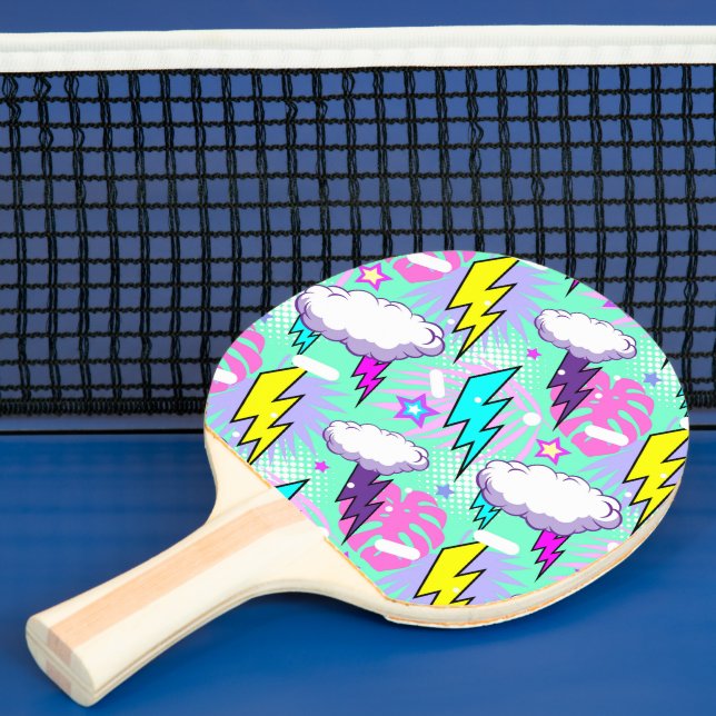 Neon Lightning Bults & Stars Mönster Pingisracket (Insitu)
