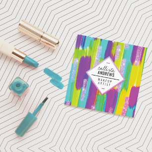 Neon Lila Grönt Gult Aqua Glitter Paint Makeup Fyrkantigt Visitkort