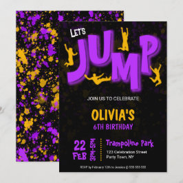 Neon Lila Gul Trampolin Födelsedagsfest Målarfest Inbjudningar