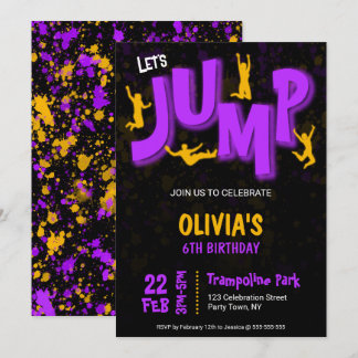 Neon Lila Gul Trampolin Födelsedagsfest Målarfest Inbjudningar