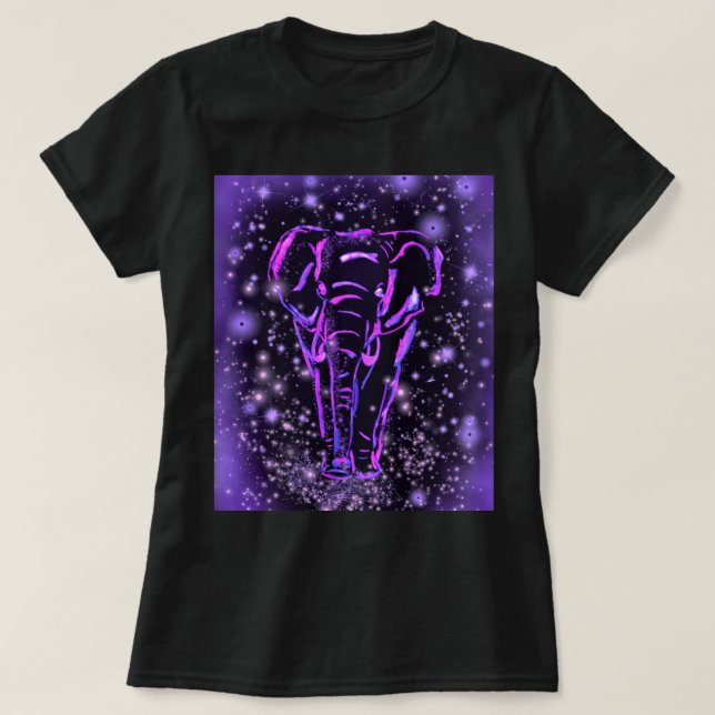 Neon Lila Rosa Elephant T-Shirt in Starry Night (Design framsida)
