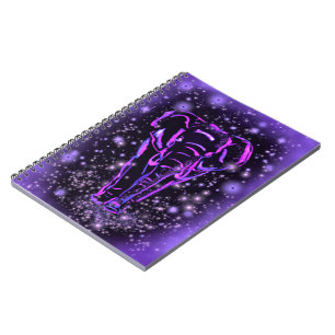 Neon Lila Rosa Elephant Walking at Starry Night  Anteckningsbok