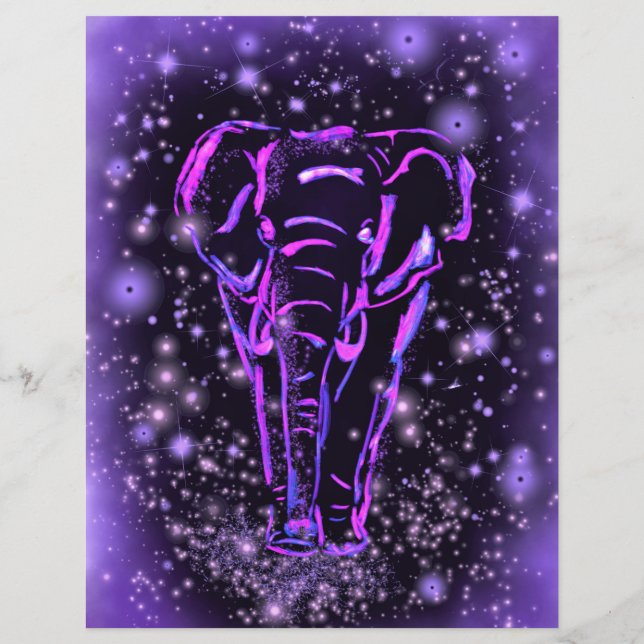 Neon Lila Rosa Elephant Walking at Starry Night  Brevhuvud (Baksida)