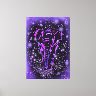 Neon Lila Rosa Elephant Walking at Starry Night Canvastryck