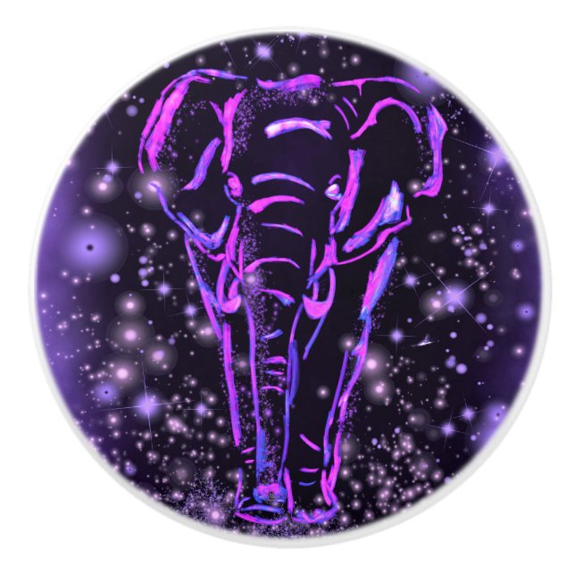 Neon Lila Rosa Elephant Walking at Starry Night Knopp (Framsidan)