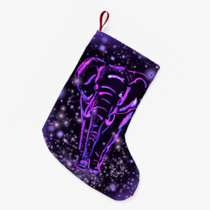 Neon Lila Rosa Elephant Walking at Starry Night Liten Julstrumpa