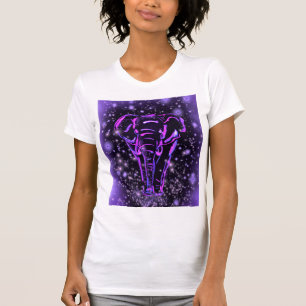 Neon Lila Rosa Elephant Walking - Starry Night T Shirt