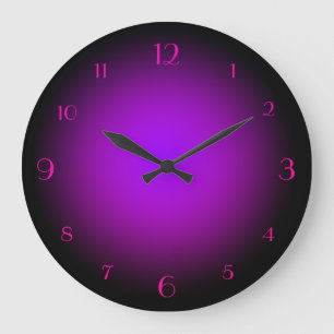 Neon Lila & Rosa Glow Black Large Clock Stor Klocka
