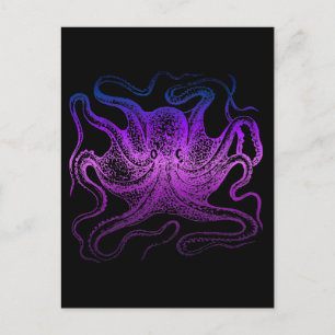 Neon Lila Sea Octopus Ocean Cephalopod Vykort