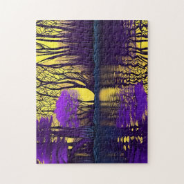 Neon Lila Träd Golden Reflection on Vatten Pussel