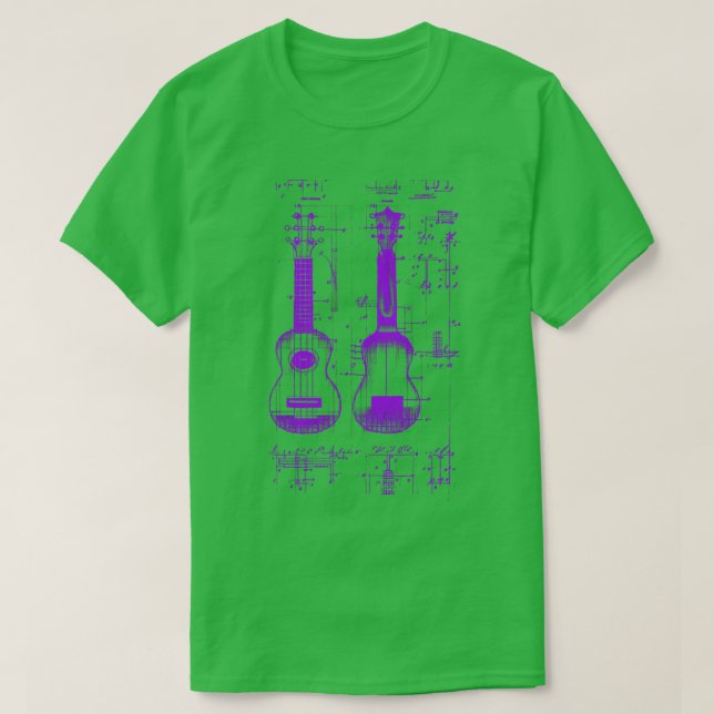 Neon Lila Ukulele Da Vinci Blueprint T Shirt (Design framsida)