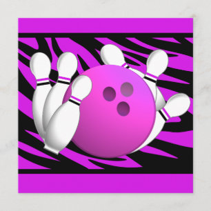 Neon Lila Zebra Rand Bowling Party Inbjudningar