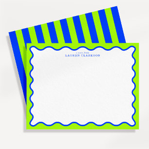 Neon Lime & Electric Blue Vågig Notkort Inbjudningar
