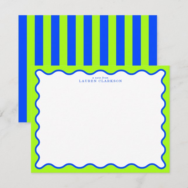 Neon Lime & Electric Blue Wavy Note Card Inbjudningar (Fram/baksida)