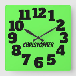 Neon Lime Green Big Nummer Fyrkantig Klocka