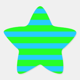 Neon Lime Green och Teal Blue Rand Stjärnformat Klistermärke
